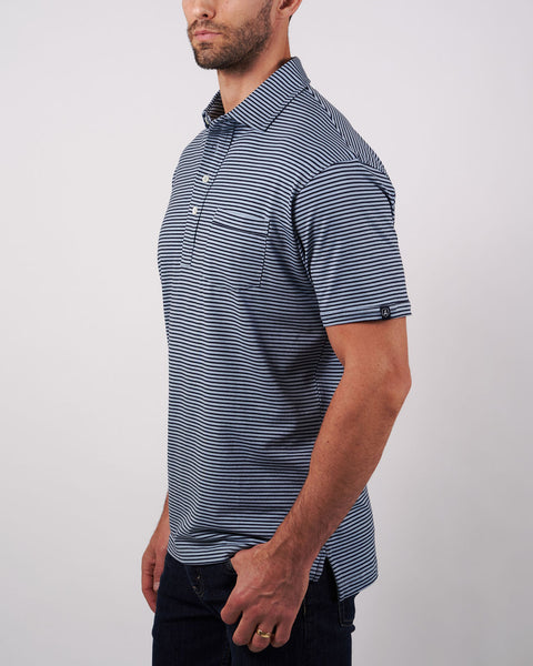 Navy Polo Shirt with Blue Stripes | Men's Polo Shirts – John Morgan ...